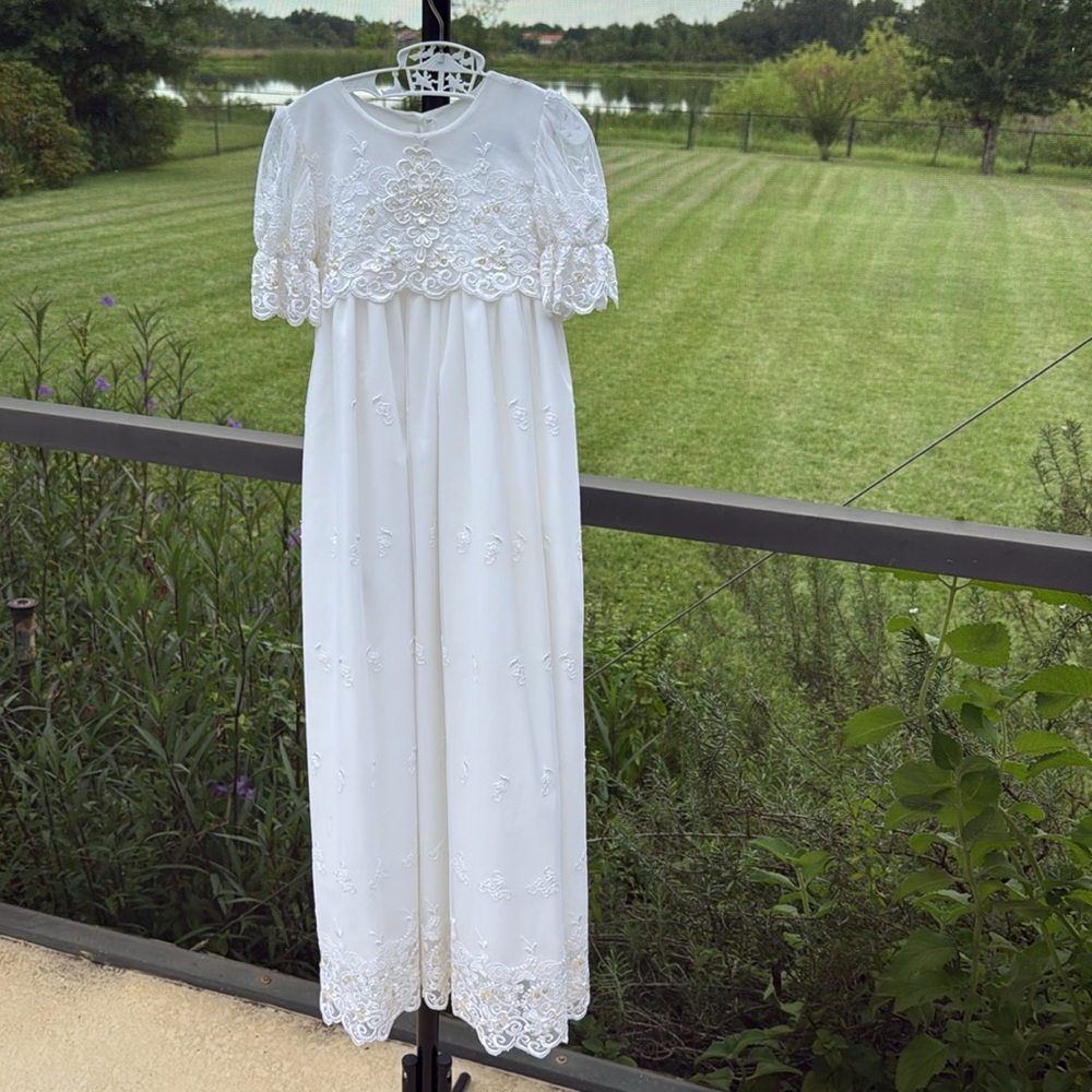 Sweet Pea Christening/baptism gown lace/pearl size small